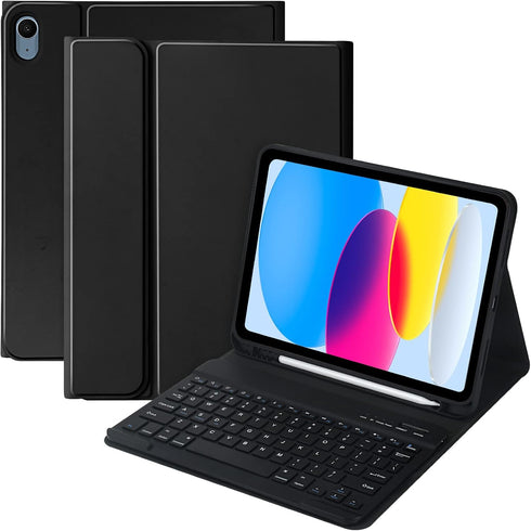 MMK Keyboard Case for iPad 10th Gen 10.9" 2022, Detachable Bluetooth Keyboard & Pencil Holder, Black
