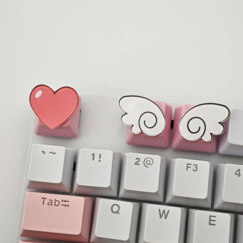 Personalized Cute Pink Keycaps, Love Heart and Wings Keycaps, Compatible with Cherry MX Switches Mechanical Keyboard (3