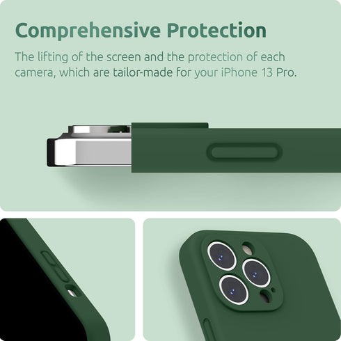 SURPHY Compatible with iPhone 13 Pro Case with Screen Protector, Liquid Silicone Phone Case, Clover Green, 6.1 inch
