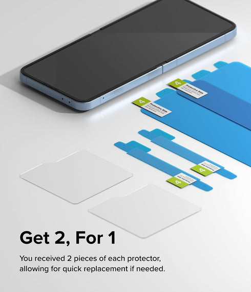 Ringke 3-in-1 Protector for Samsung Galaxy Z Flip 6 Screen Protector, 2 Internal Self Healing Film + 2 Outer Tempered