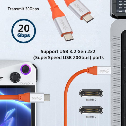 xiwai USB3.2 Gen 2 Type-C Male to USB C Male Charging and Data Cable 6.6FT, 20Gbps High Flex Ultra Soft 100W 8K 5K 4K