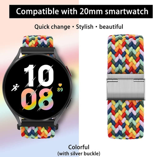20mm Sport Loop Band Compatible with Samsung Galaxy Watch 6 5 4 Band 40mm 44mm/Watch 5 Pro 45mm/Galaxy Watch 4 6 Classic Band 42mm 46mm 43mm 47mm/Watch 3 41mm/Active 2 Braided Strap Women Men