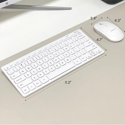 Macally Small Wireless Keyboard and Mouse Combo, Essential Work Duo, 2.4G White Keyboard and Mouse Wireless, 78 Key