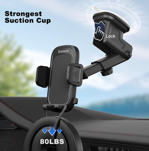 Car Phone Holder with Powerful Suction, 3 in 1 Hands-Free Mount for iPhone and Android Smartphone