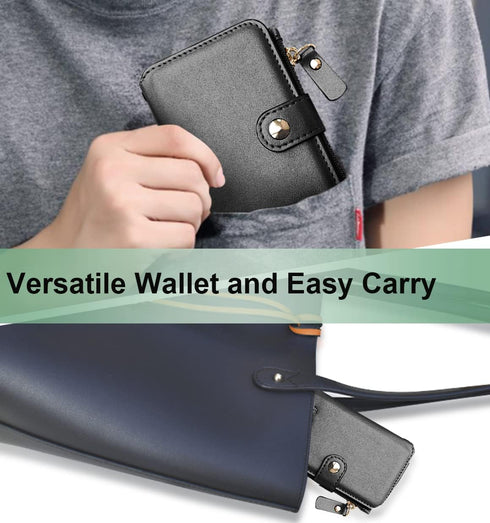 M-Plateau Small Wallet for Women - Large Capacity with ID Window, Phone Wallet with 3M Adhesive Card Holder (Black)