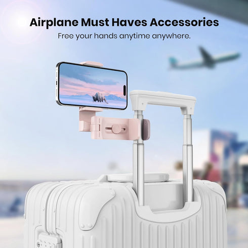 Airplane Travel Essentials Phone Holder, Klearlook Universal Flight Essentials Phone Mount with Multi-Directional 360° Rotation, Travel Must Haves Handsfree Gadgets for Flying, Table or Outdoor-Pink