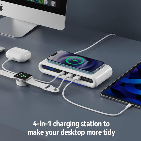 30W USB Wireless Charging Station for Multiple Devices with USB C Ports Compatible with iPhone 15/14/13/12/Pro Max