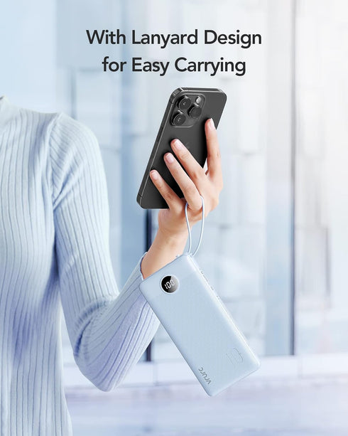 VRURC 10000mAh, 5 Portable Charger for iPhone, Built in Cables & Lanyard Power Bank Compact USB C Charging Bank Outputs