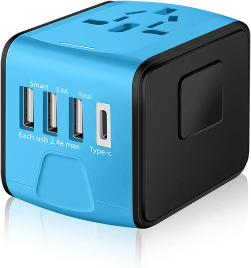 Travel Adapter Worldwide, Universal International Power Plug Adapter with 2.4A 3xUSB-A and 3.0A Type-C Charger
