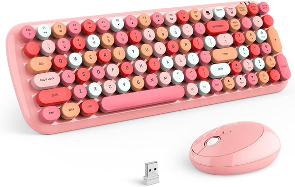 Wireless Keyboard and Mouse Combo, 2.4G USB Retro Typewriter Wireless Keyboard with Slim Noiseless Mouse