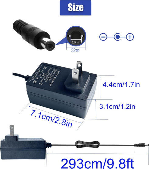 Gilivier 5V 2A 5V 9.8FT 100-240V 5 2 1.5A 1A 0.5A 5.52.5mm 14 Power Supply Adapter DC Power Cord AC to DC Volt Amp