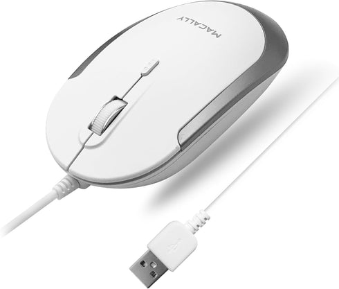 Macally Silent Wired Mouse, Slim & Compact USB Mouse for Apple Mac or Windows PC Laptop/Desktop (White)