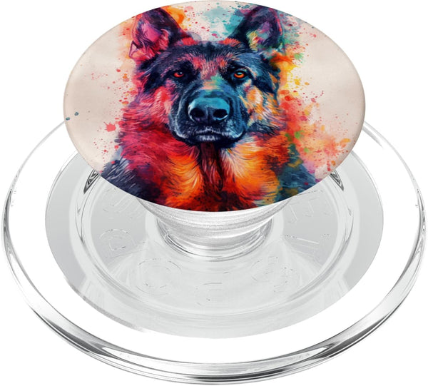 Watercolor Splash Colorful German Shepherd Dog PopSockets MagSafe PopGrip for iPhone