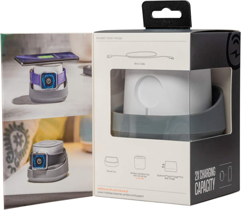 Ventev Wireless Charger Watchdock Duo, Qi 10W Fast Charger, Dual Charging Docks for iPhone and Apple Watch, Light Gray