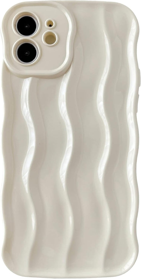 Caseative iPhone 12 Case, Water Ripple Pattern Curly Wave Frame Soft Cover - White