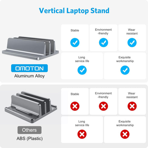 OMOTON Updated Dock Version Vertical Laptop Stand, Adjustable Desktop Holder for MacBook/Surface/Samsung/HP/Dell/Chrome