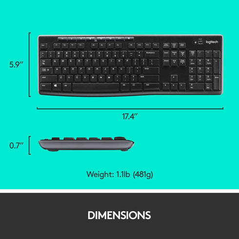 Logitech MK270 Wireless Keyboard and Mouse Combo, 2.4 GHz Wireless for Windows, Compact Mouse, Black