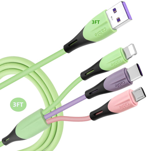 Multi Charging Cable 2Pack 3FT, 3 in 1 5A USB Fast Charger Cable Adapter for Phone 14 13/Samsung Galaxy/Pixel
