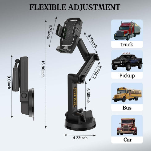 Truck Phone Holder Mount, 16.9 inch Long Arm Dashboard Windshield Holder for Pickup and Commercial Trucks