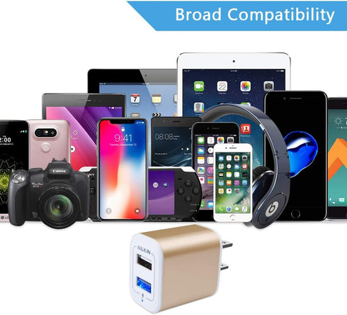 USB Power Adapter Wall Plug, Ailkin 2-Pack 5V/2.1A Fast Charging Cell Phone Cube Home/Travel Charger Block for Phone