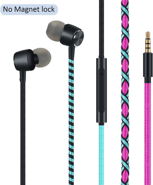 URIZONS Colorful Fun in-Ear wired Earbuds Headphones - with Microphone for iPhone MP3 Laptop Tablets Fabric Braided Headset for Students(7#)