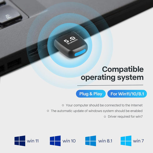 Suuleet Bluetooth USB Adapter 5.4 for PC, Wireless Dongle (BR+BLE+EDR), Free Driver, Taillight Design for Headset