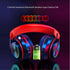 Wireless Bluetooth Headphones with Colorful LED Lights, Foldable HiFi Stereo for Home Office and Kids (Black Red)