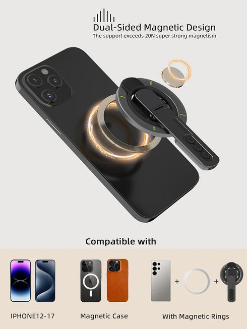 Jishane 17/16/15/14/13/12 Magnetic Phone Grip with Silicone Finger Ring, Phone Ring Holder Stand, Magnetic Grip