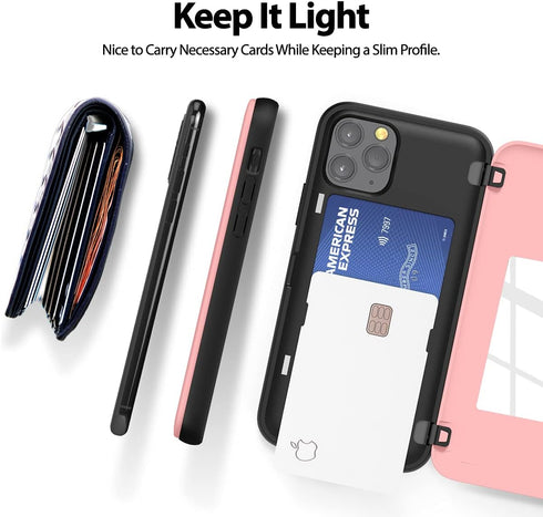 GOOSPERY iPhone 11 Pro Wallet Case, Protective Dual Layer Bumper Phone Case with Card Holder, Pink