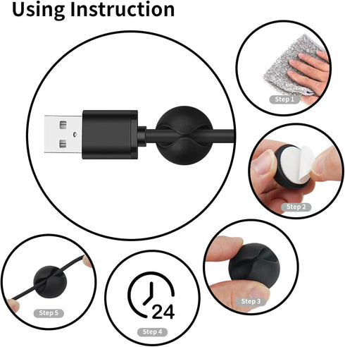 Cord Holder Cable Clips, 12PCS Black Organizer, Adhesive Charger Wire Management Keeper for Desk, Office, Nightstand