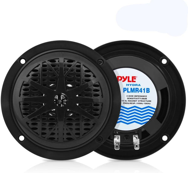 Pyle 4 Inch Dual Marine Speakers - Waterproof Outdoor Audio Stereo Sound System with Polypropylene Cone, 1 Pair -