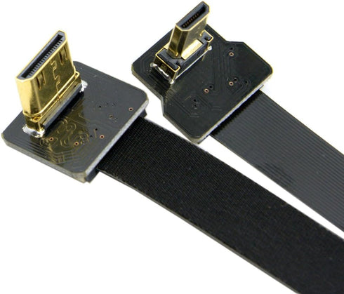Cablecc 90 Degree Down Angled FPV Micro HDMI Male to Mini HDMI FPC Flat Cable, 20cm