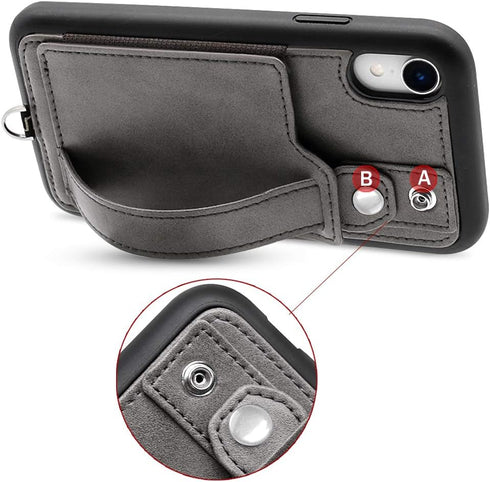 TOOVREN Wallet Case for Women Men with Leather Card Holder, Case for iPhone XR 6.1" (Gray)