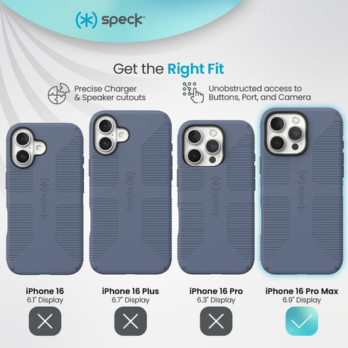 Speck 16 iPhone Pro Max Case - CandyShell Grip Case for Women and Men - Blue/Faded Denim