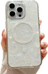 iPhone 15 Pro Case Compatible with MagSafe, Cute Magnetic Hard Back Shockproof Phone Case - White Pearl Tort
