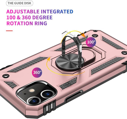 Yiakeng iPhone 12/12 Pro Case with Screen Protector, Military Grade Protective Case with Ring (Rose Gold)