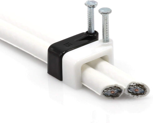 THE CIMPLE CO Dual, Twin, or Siamese Coaxial Cable Clips, Cat6, Electrical Wire Clip, 1/2 in Nail Clip, White (100