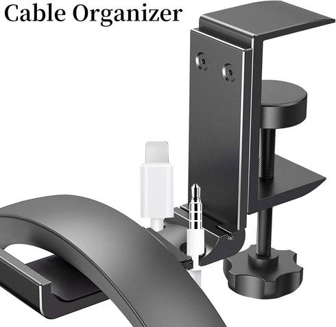 Foldable Aluminum Headphone Stand Hanger with Cable Organizer, Non-Slip Desk Hook for Universal Headphone Mount