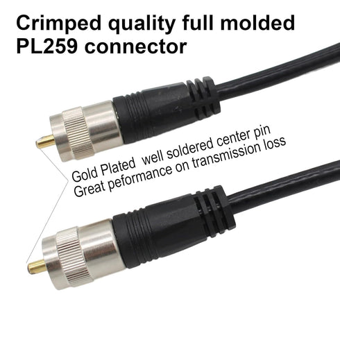RG8X Coaxial Cable 100ft, CB Coax Cable, UHF PL259 Male to Male Connector for HAM Radio, Antenna Analyzer
