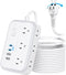 NTONPOWER 25 FT 2 Prong Extension Cord with 1080 Joules Surge Protector, 6 Outlets, 4 USB Ports, Flat Plug