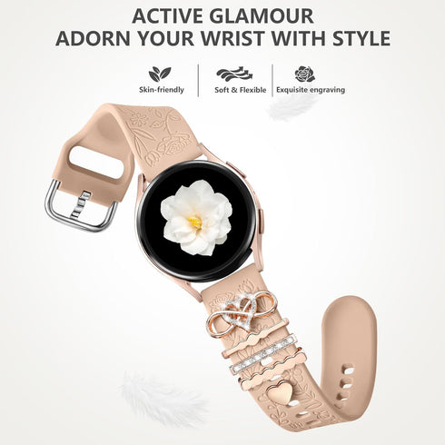 DaQin Flower Engraved Band for Samsung Galaxy Watch 7/FE 6 5 4 40mm 44mm, Active 2, 20mm Soft Silicone Strap