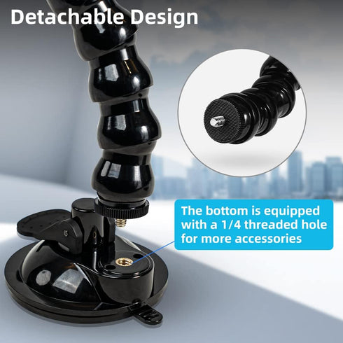 SUREWO Flexible Gooseneck Suction Cup Camera Car Mount, Compatible with Gopro Hero 12 Black, Hero 11, 10, 9, 8, 7, 6, 5