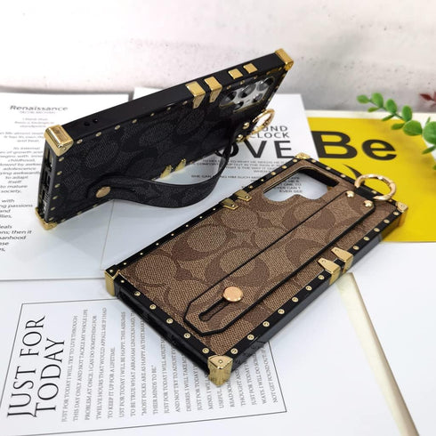 Luxury Brown Phone Case for Samsung Galaxy S23 Ultra - 6.8" Anti-Drop Designer Case with Wristband Strap.