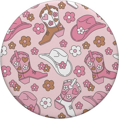 Pink Cowgirl Aesthetic Brown Festival Western Boots Hat with Cute PopSockets Swappable PopGrip