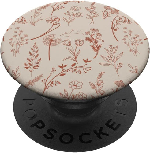 Beige Brown Wildflower Aesthetic Flower Pattern, PopSockets Adhesive PopGrip