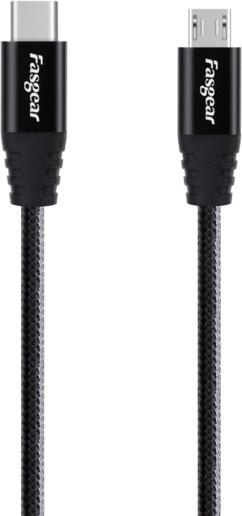 Fasgear 1m Nylon Braided USB C to Micro USB Cable, compatible with Galaxy S7/S6, HTC One/10 & more (Black, 3ft)