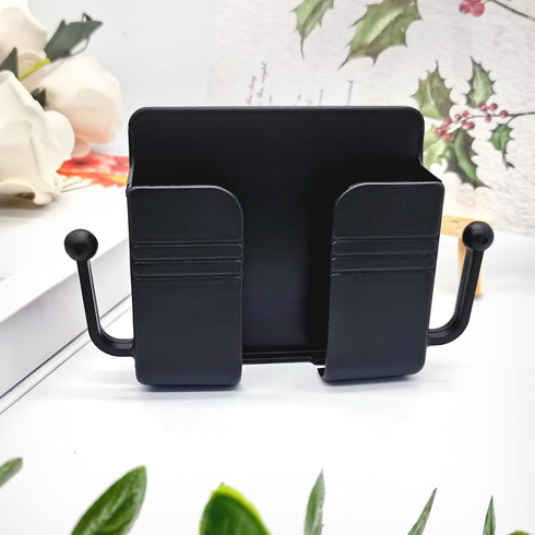 Self-Adhesive Phone Holder with Hooks, Charging Stand for Smartphones, Wall Bracket for Home Office RV, Black