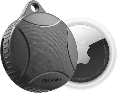 ENCASED 4 Pack Waterproof Airtag Keychain Holder (IPX8) for Apple Air Tag, Military-Grade Protective Cover (Black/Blue)