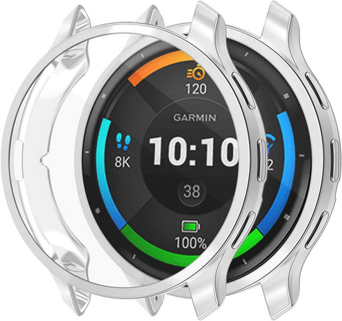 Waterproof Protective Case for Garmin Venu 3S 41mm / Venu 3 45mm, Soft TPU Plated Scratch-Proof Cover (41mm, Silver)