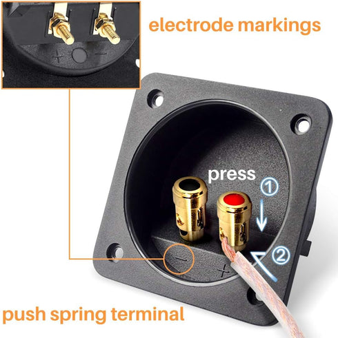 Kalevel 2pcs Speaker Box Terminal Cup Square 3.1in Push Spring Double Binding Post Connector Box with Screws